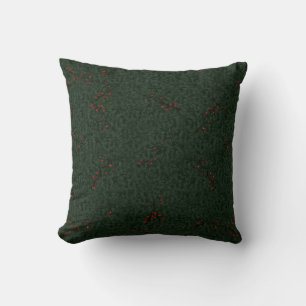 Christmas Pattern Pine Needles and Red Berries Throw Pillow