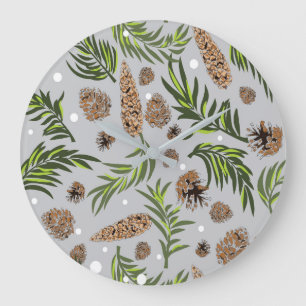 Christmas Pattern, Pine Snow 10 Large Clock