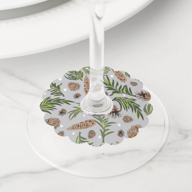 Christmas Pattern, Pine Snow 10 Wine Glass Tag (Close Up)