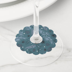 Christmas Pattern, Pine Snow 12 Wine Glass Tag