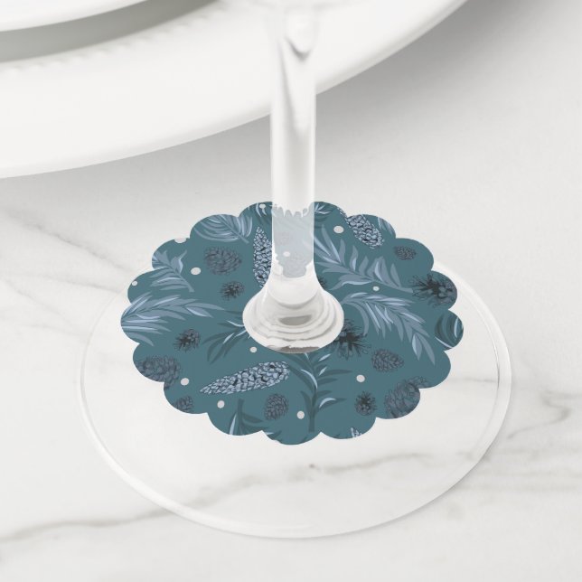 Christmas Pattern, Pine Snow 12 Wine Glass Tag (Close Up)