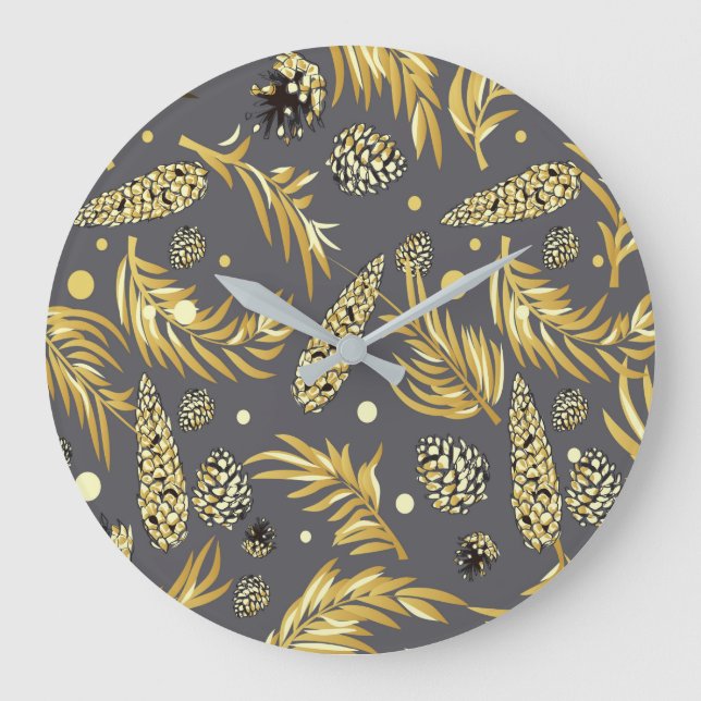 Christmas Pattern, Pine Snow 2 Large Clock (Front)