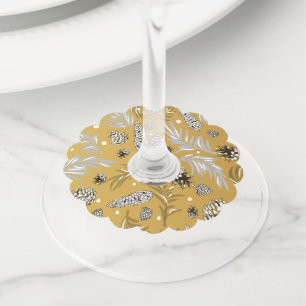 Christmas Pattern, Pine Snow 6 Wine Glass Tag