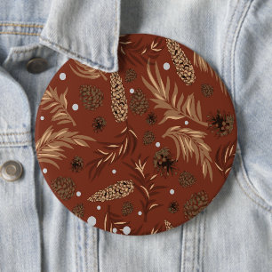 Christmas Pattern, Pine Snow 8 6 Inch Round Button