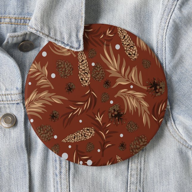 Christmas Pattern, Pine Snow 8 6 Inch Round Button (In Situ)