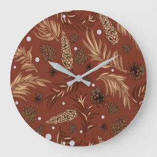 Christmas Pattern, Pine Snow 8 Large Clock