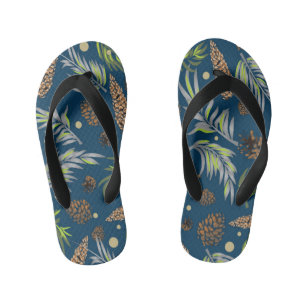 Christmas Pattern, Pine Snow 9 Kid's Flip Flops