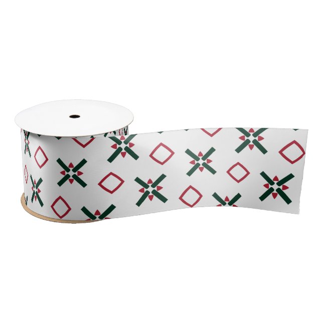 Christmas Pattern Red White and Green Satin Ribbon (Spool)