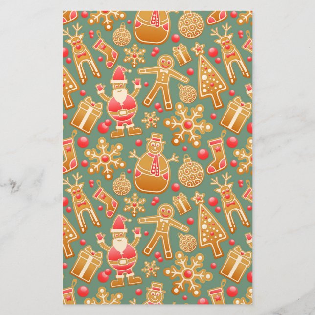 Christmas Pattern (Santa and Gingerbread) Stationery (Front)