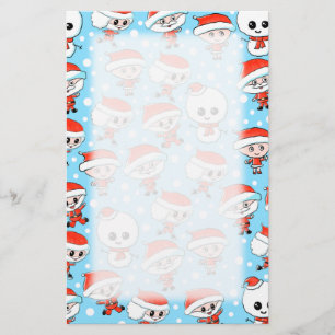 Christmas Pattern Santa and Snowman on Blue. Stationery