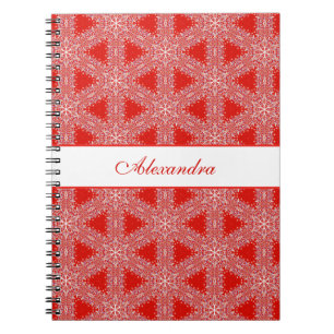 Christmas Pattern Snowflake Personalized Red Notebook