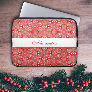 Christmas Pattern Snowflakes Personalized Red Laptop Sleeve