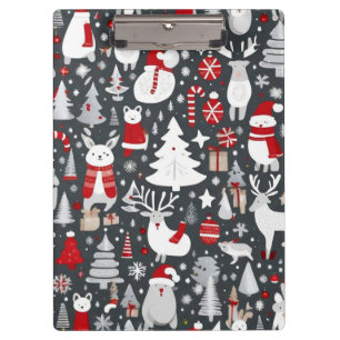 Christmas pattern snowman santa trees grey decor clipboard