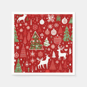 Christmas pattern snowman santa trees grey decor napkin