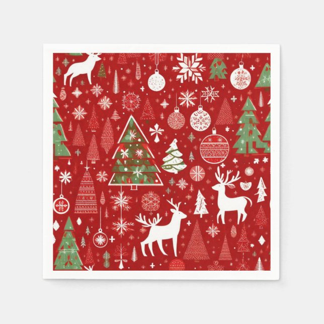 Christmas pattern snowman santa trees grey decor napkin (Front)