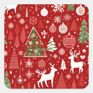 Christmas pattern snowman santa trees grey decor square sticker