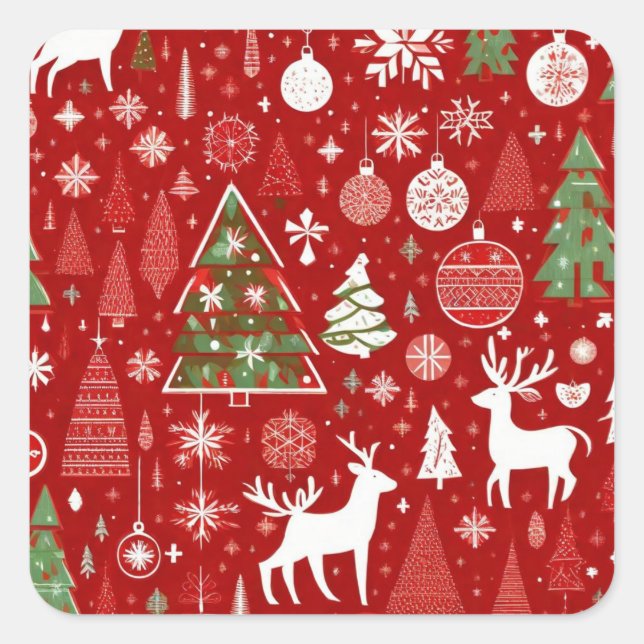 Christmas pattern snowman santa trees grey decor square sticker (Front)
