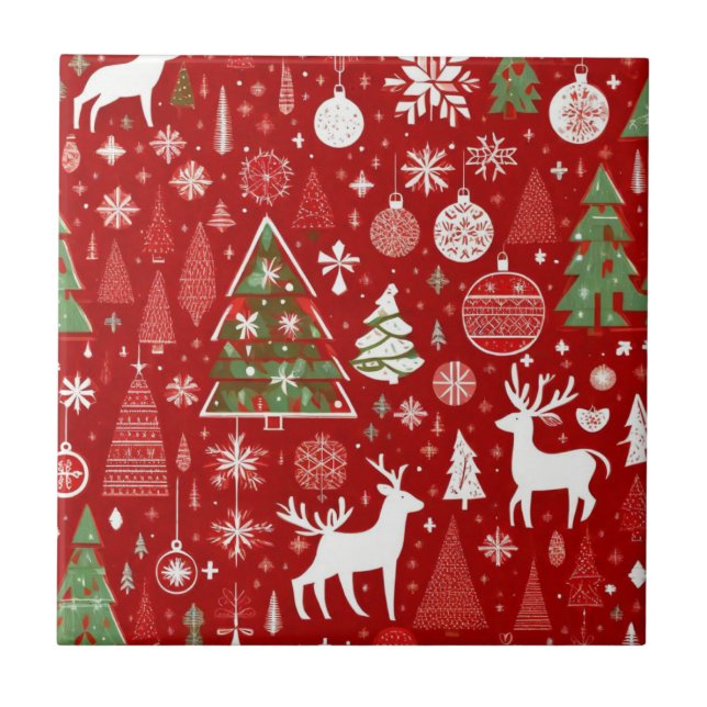 Christmas pattern snowman santa trees grey decor tile (Front)
