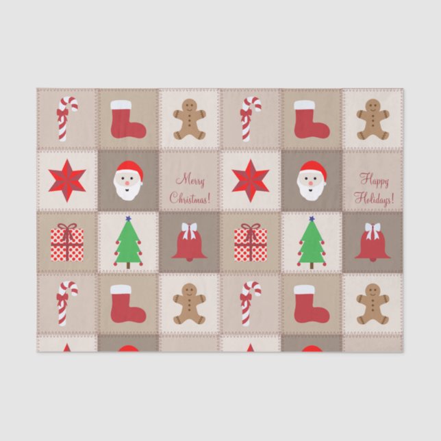 Christmas Pattern Tissue Paper - Beige (Front)