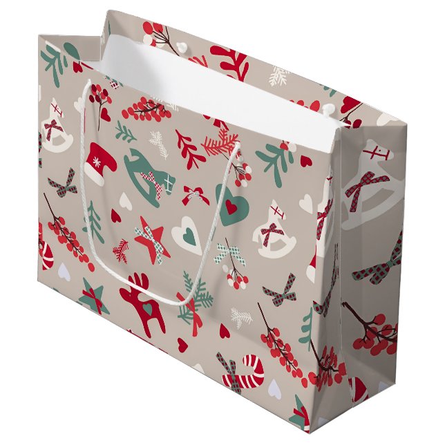 Christmas Pattern Tree Sparkle Gift Bag (Front Angled)