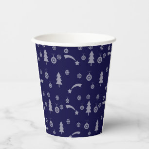 Christmas pattern, trees, stars and ornaments paper cups