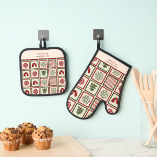 Christmas Pattern Vintage Custom  Oven Mitt & Pot Holder Set