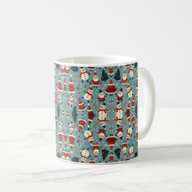 Christmas pattern with blue background coffee mug (Front Right)