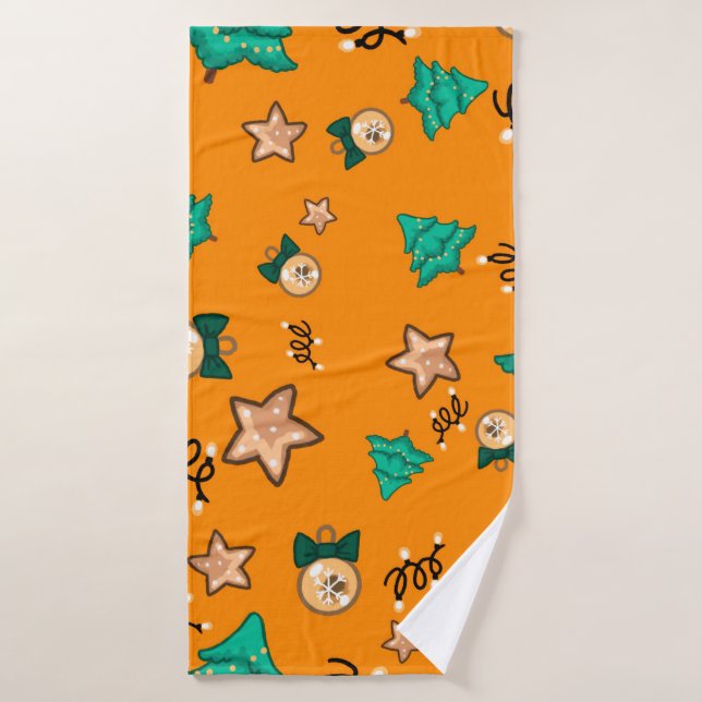 Christmas pattern with candles, Tangerinesbackgrou Bath Towel (Bath Towel)