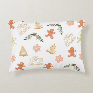 christmas pattern with christmas tree cookies accent pillow