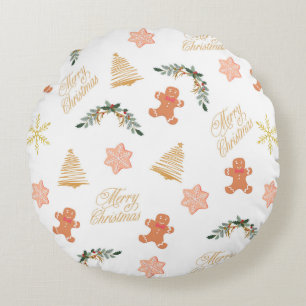 christmas pattern with christmas tree cookies round pillow