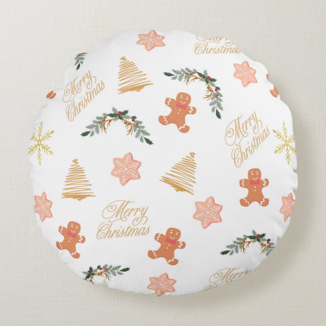 christmas pattern with christmas tree cookies     round pillow (Front)