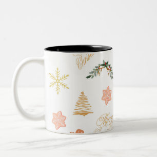 christmas pattern with christmas tree cookies Two-Tone coffee mug