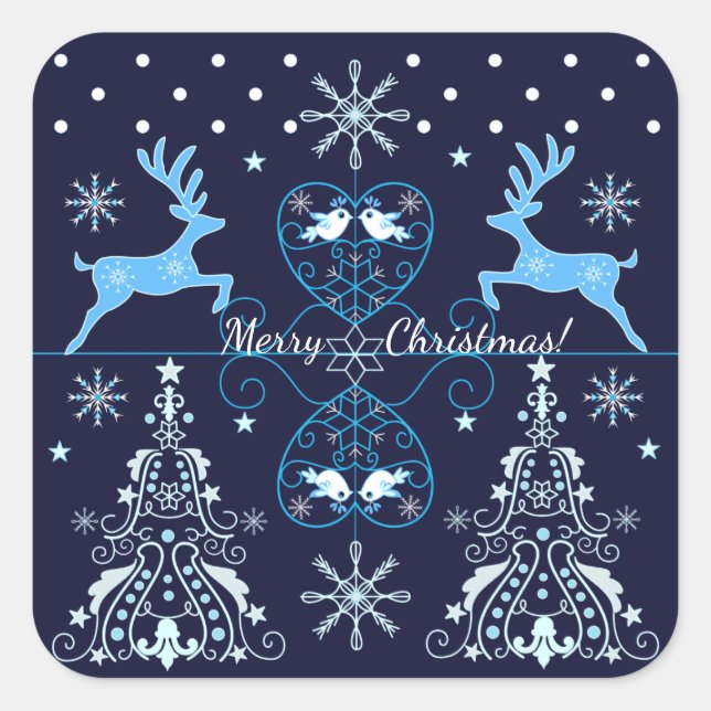 Christmas pattern with custom text square sticker (Front)