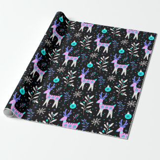Christmas pattern with deer in neon  wrapping paper