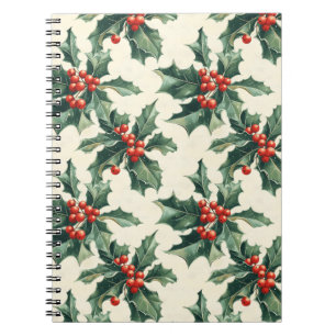 Christmas Pattern with Holly Leaves and Red Berry Notebook