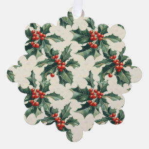 Christmas Pattern with Holly Leaves and Red Berry Ornament Card