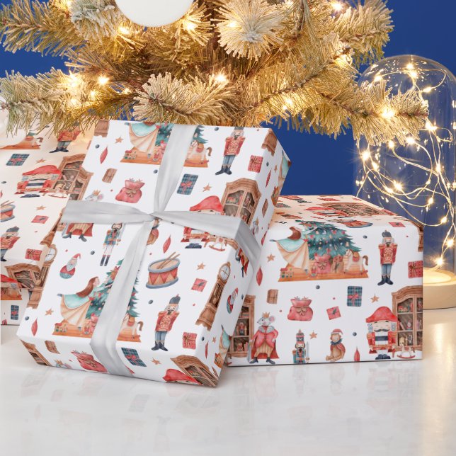 Christmas pattern with nutcrackers & trees  wrapping paper (Holidays)