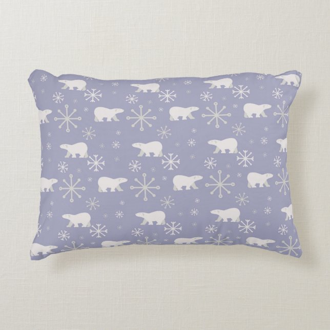 Christmas pattern with polar bears and snowflakes accent pillow (Front)