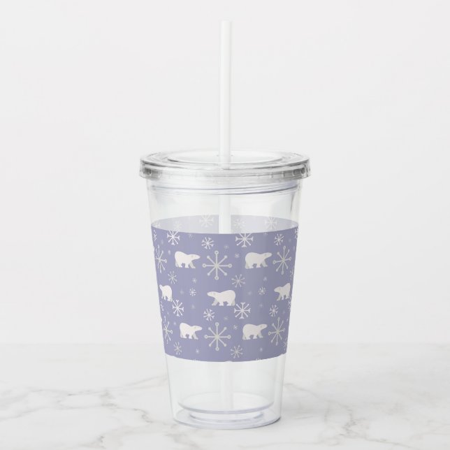 Christmas pattern with polar bears and snowflakes acrylic tumbler (Front)