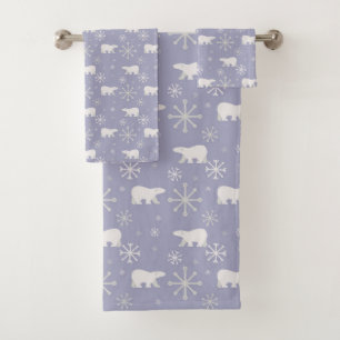 Christmas pattern with polar bears and snowflakes bath towel set