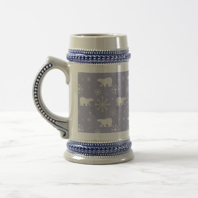 Christmas pattern with polar bears and snowflakes beer stein (Left)