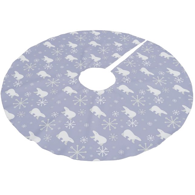 Christmas pattern with polar bears and snowflakes brushed polyester tree skirt (Angled)