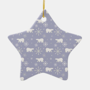 Christmas pattern with polar bears and snowflakes ceramic ornament