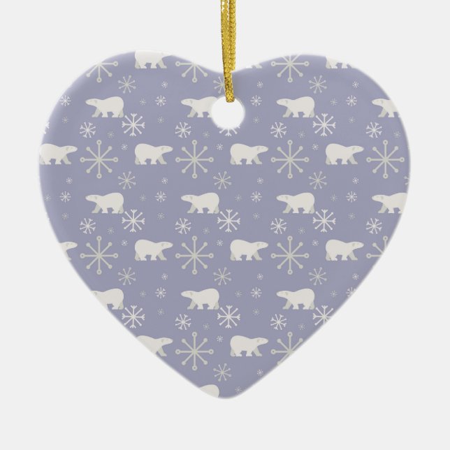 Christmas pattern with polar bears and snowflakes ceramic ornament (Front)