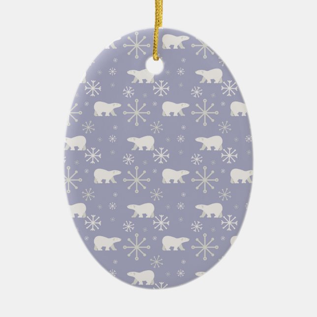 Christmas pattern with polar bears and snowflakes ceramic ornament (Front)