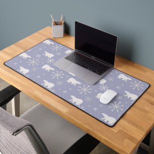 Christmas pattern with polar bears and snowflakes desk mat