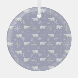 Christmas pattern with polar bears and snowflakes glass ornament