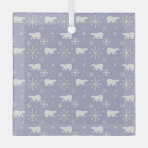 Christmas pattern with polar bears and snowflakes glass ornament