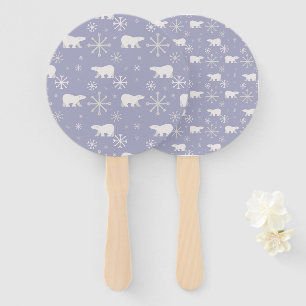 Christmas pattern with polar bears and snowflakes hand fan