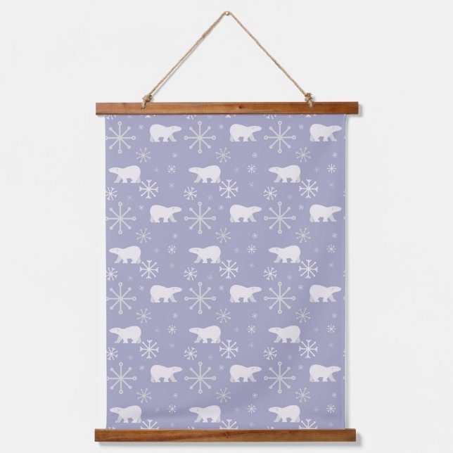 Christmas pattern with polar bears and snowflakes hanging tapestry (Front)